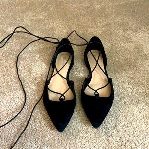 Black, lace up, ballet flats, size 7